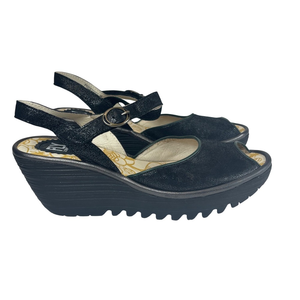 Fly London Black Slingback Wedge Sandals. Bought them and they didn’t fit